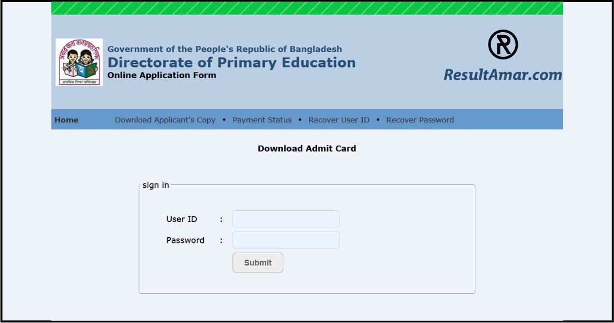 Primary Teacher Admit Card